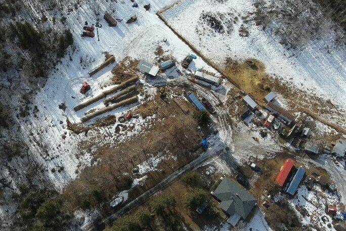 An aerial drone photo of the property the stolen equipment was located on. (RCMP photo)